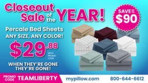 My Pillow Percale Bedsheets summer sale for only 29 88 with MyPillow promo code TeamLiberty